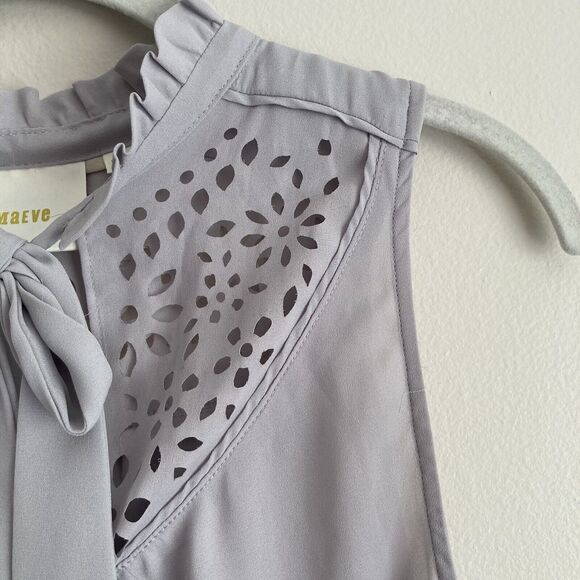 Maeve Anthropologie Womens Size 4 Gray Luca Laser Cut Tie Blouse Sleeveless Top - Picture 5 of 10